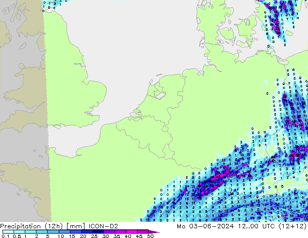 осадки (12h) ICON-D2 пн 03.06.2024 00 UTC