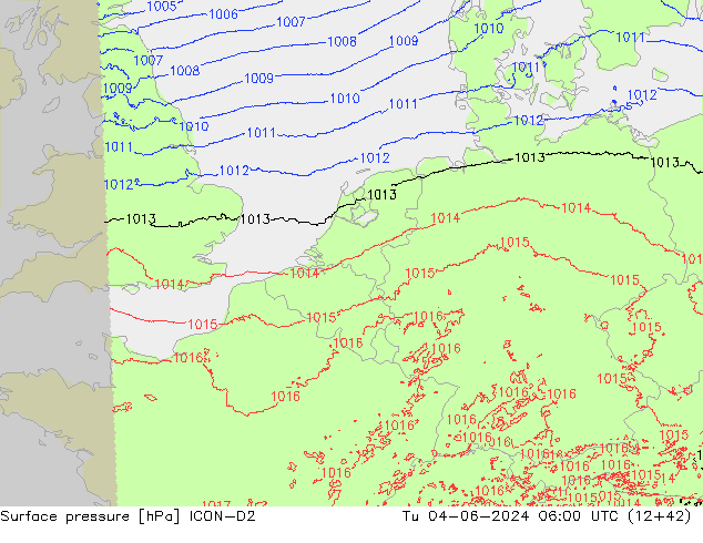 приземное давление ICON-D2 вт 04.06.2024 06 UTC