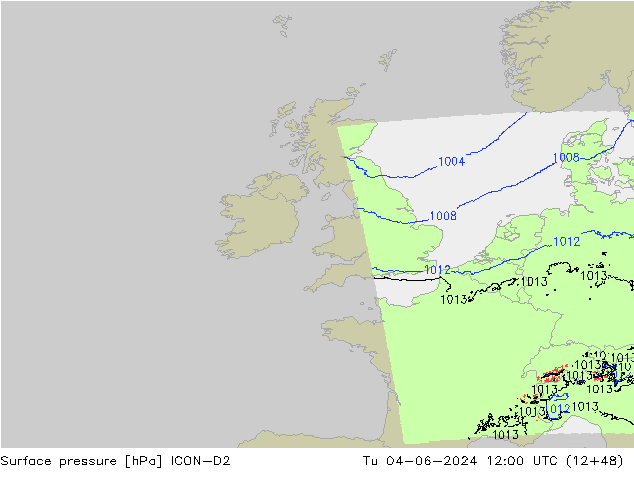 Surface pressure ICON-D2 Tu 04.06.2024 12 UTC