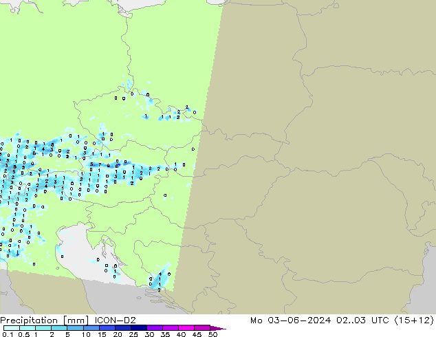 Precipitación ICON-D2 lun 03.06.2024 03 UTC