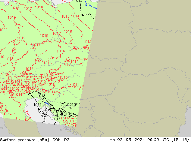 pressão do solo ICON-D2 Seg 03.06.2024 09 UTC