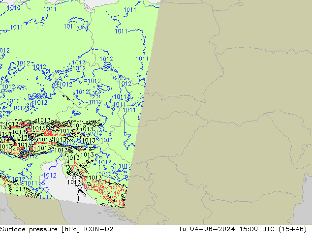 pression de l'air ICON-D2 mar 04.06.2024 15 UTC