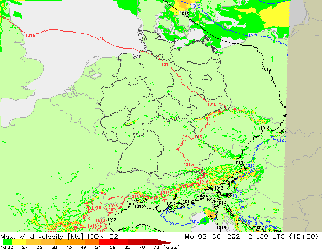 Max. wind velocity ICON-D2 lun 03.06.2024 21 UTC