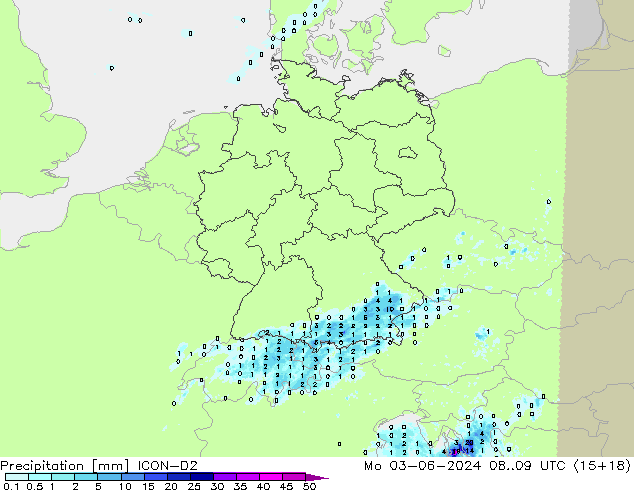 Precipitation ICON-D2 Mo 03.06.2024 09 UTC