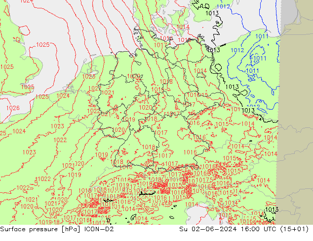 pressão do solo ICON-D2 Dom 02.06.2024 16 UTC