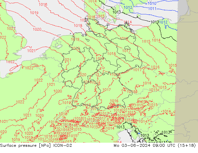 Atmosférický tlak ICON-D2 Po 03.06.2024 09 UTC