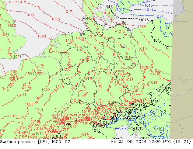 Surface pressure ICON-D2 Mo 03.06.2024 12 UTC