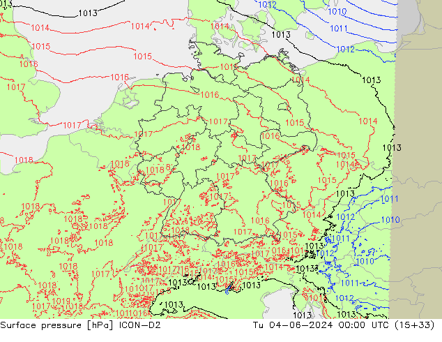 pression de l'air ICON-D2 mar 04.06.2024 00 UTC