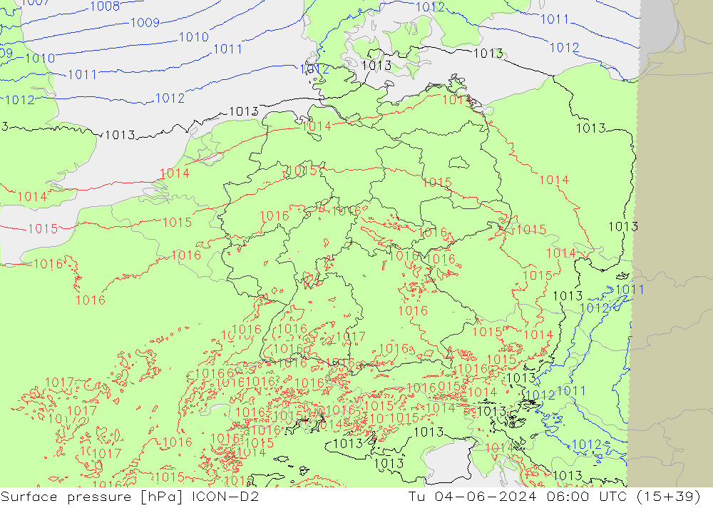 Luchtdruk (Grond) ICON-D2 di 04.06.2024 06 UTC