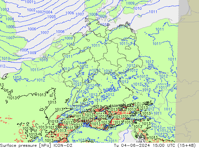 Atmosférický tlak ICON-D2 Út 04.06.2024 15 UTC