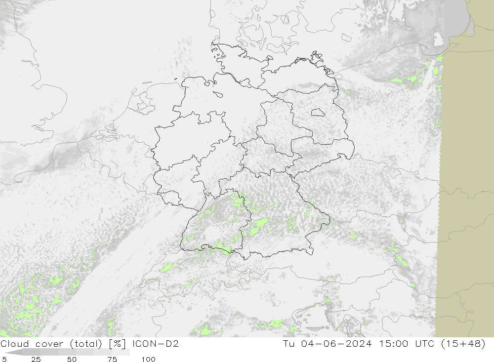 Nuages (total) ICON-D2 mar 04.06.2024 15 UTC