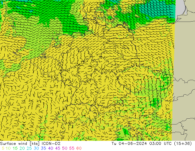 ветер 10 m ICON-D2 вт 04.06.2024 03 UTC