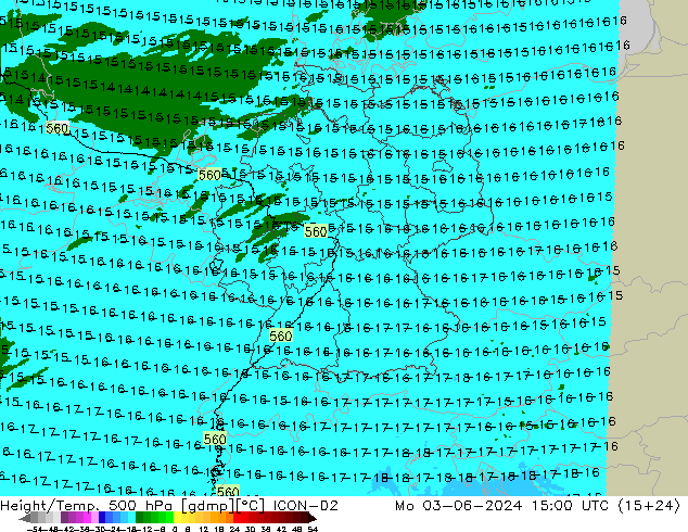 Height/Temp. 500 hPa ICON-D2 星期一 03.06.2024 15 UTC