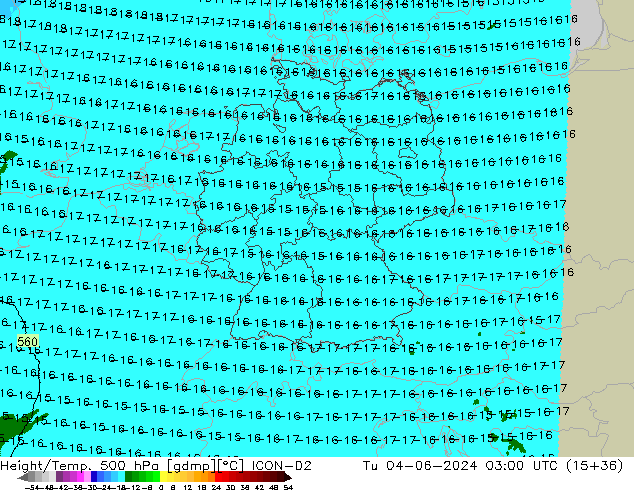 Height/Temp. 500 hPa ICON-D2  04.06.2024 03 UTC