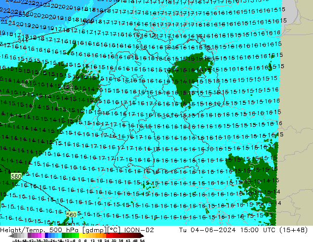 Géop./Temp. 500 hPa ICON-D2 mar 04.06.2024 15 UTC