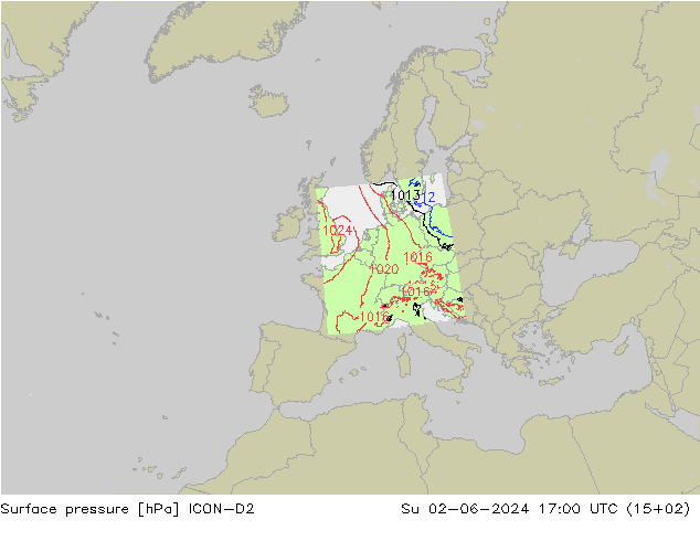 pression de l'air ICON-D2 dim 02.06.2024 17 UTC