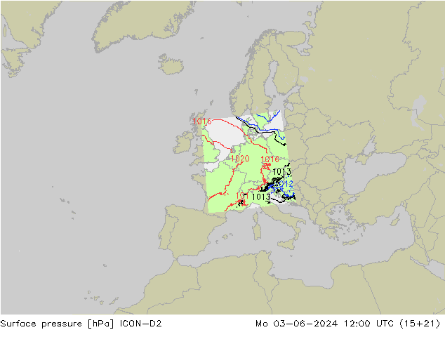 Atmosférický tlak ICON-D2 Po 03.06.2024 12 UTC