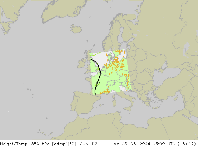 Height/Temp. 850 hPa ICON-D2 Mo 03.06.2024 03 UTC