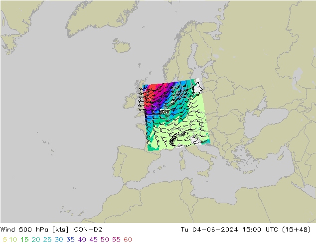 Wind 500 hPa ICON-D2 Di 04.06.2024 15 UTC