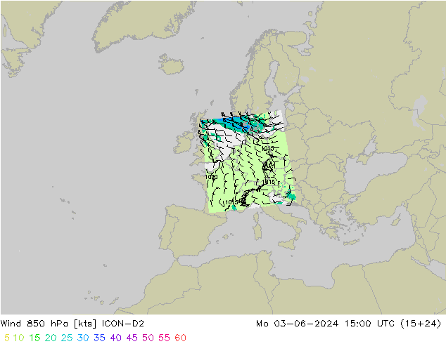 ветер 850 гПа ICON-D2 пн 03.06.2024 15 UTC