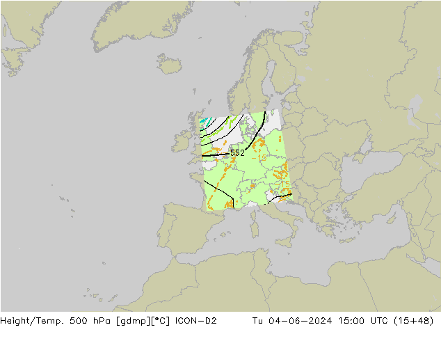 Hoogte/Temp. 500 hPa ICON-D2 di 04.06.2024 15 UTC