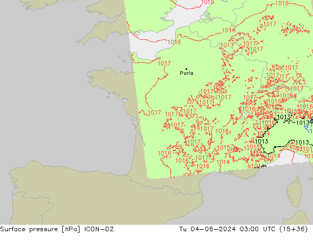 Yer basıncı ICON-D2 Sa 04.06.2024 03 UTC