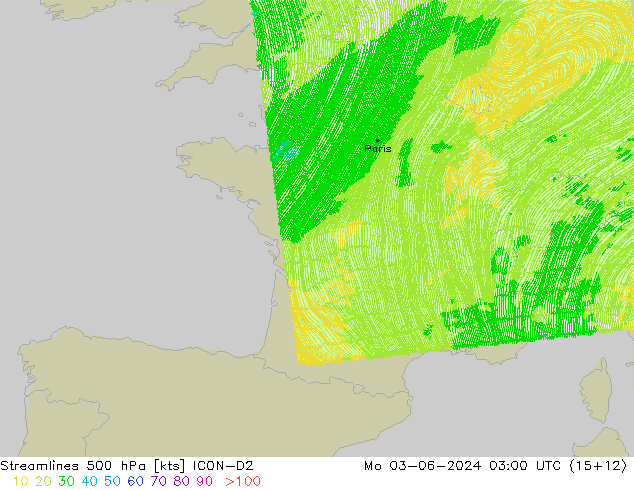 Linha de corrente 500 hPa ICON-D2 Seg 03.06.2024 03 UTC