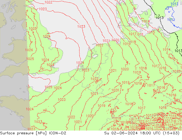 地面气压 ICON-D2 星期日 02.06.2024 18 UTC