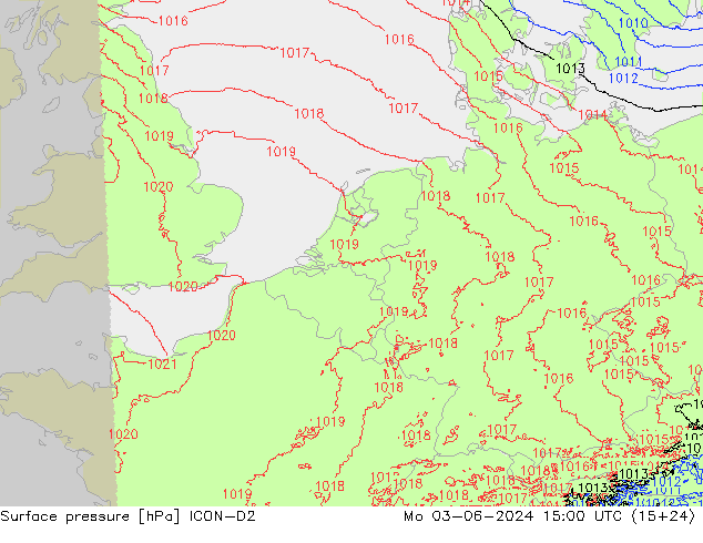 地面气压 ICON-D2 星期一 03.06.2024 15 UTC