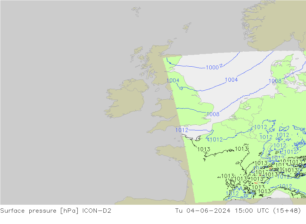 Bodendruck ICON-D2 Di 04.06.2024 15 UTC