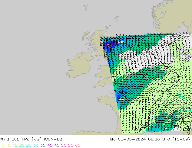 Wind 500 hPa ICON-D2 Mo 03.06.2024 00 UTC