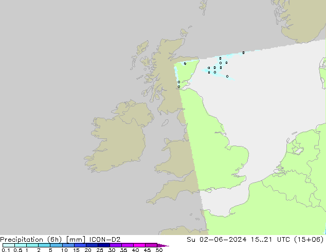 Precipitation (6h) ICON-D2 Ne 02.06.2024 21 UTC