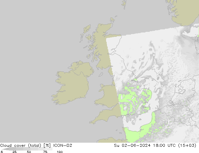 Cloud cover (total) ICON-D2 Su 02.06.2024 18 UTC