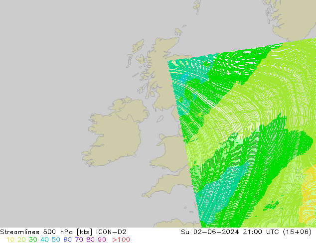 Streamlines 500 hPa ICON-D2 Su 02.06.2024 21 UTC