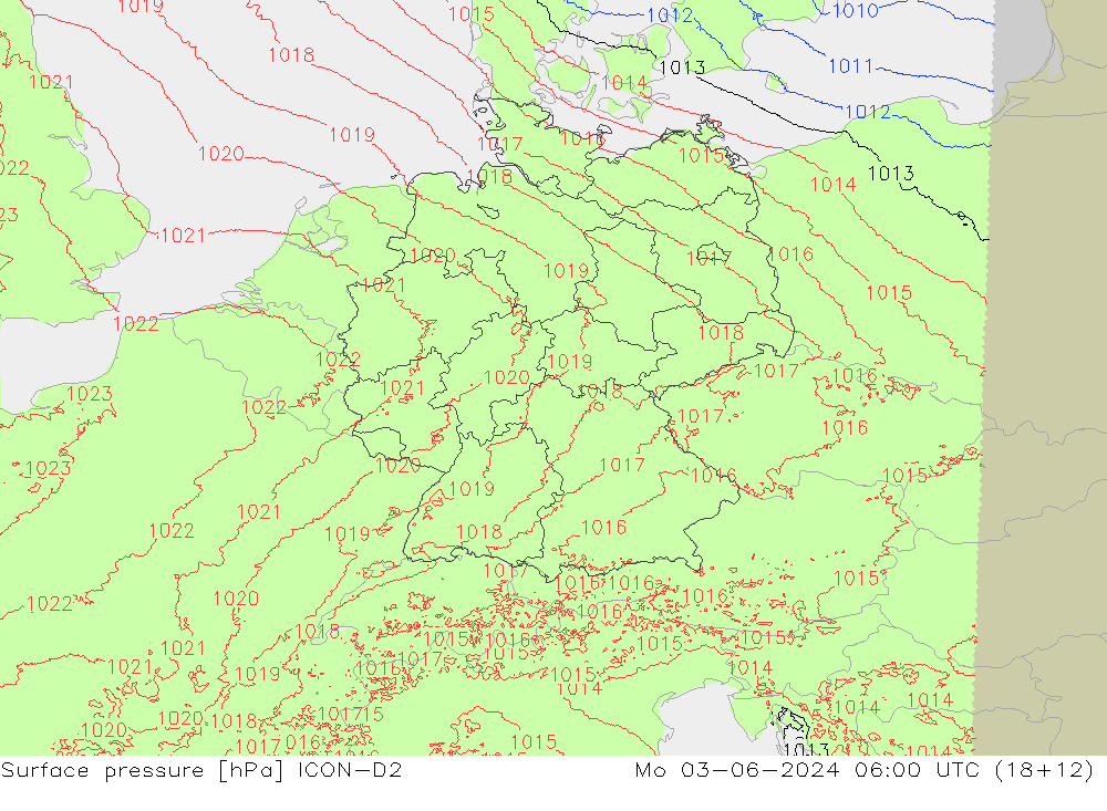 Bodendruck ICON-D2 Mo 03.06.2024 06 UTC