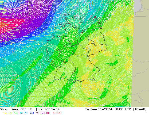  300 hPa ICON-D2  04.06.2024 18 UTC