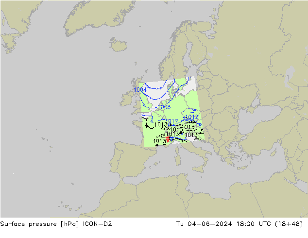 Luchtdruk (Grond) ICON-D2 di 04.06.2024 18 UTC