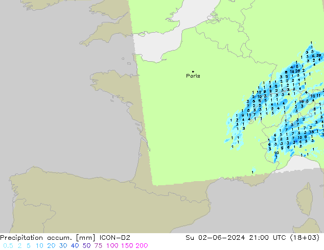 Precipitation accum. ICON-D2 Ne 02.06.2024 21 UTC