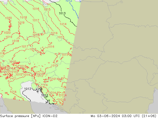 Atmosférický tlak ICON-D2 Po 03.06.2024 03 UTC