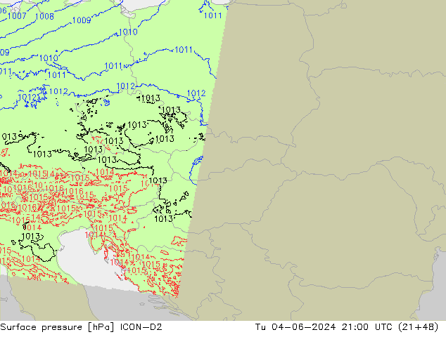 pression de l'air ICON-D2 mar 04.06.2024 21 UTC