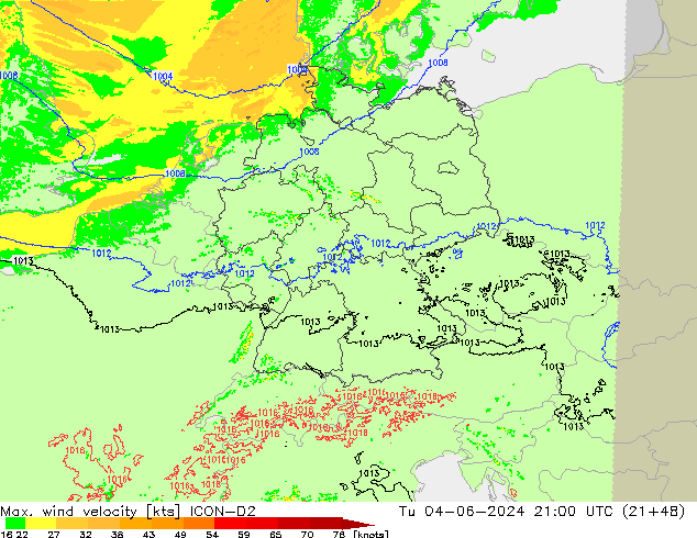 Max. wind velocity ICON-D2 wto. 04.06.2024 21 UTC