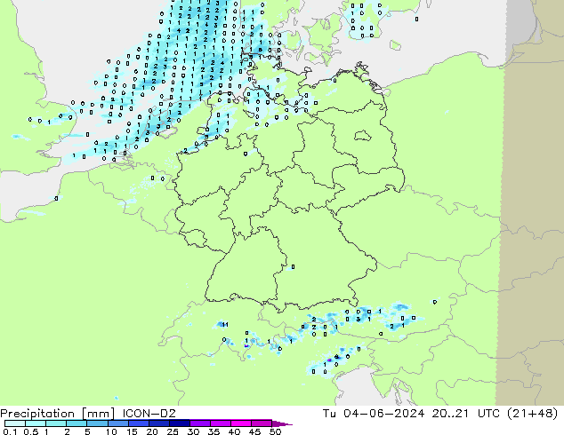 Neerslag ICON-D2 di 04.06.2024 21 UTC