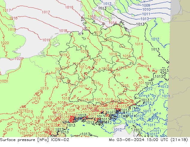 ciśnienie ICON-D2 pon. 03.06.2024 15 UTC