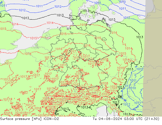 Bodendruck ICON-D2 Di 04.06.2024 03 UTC