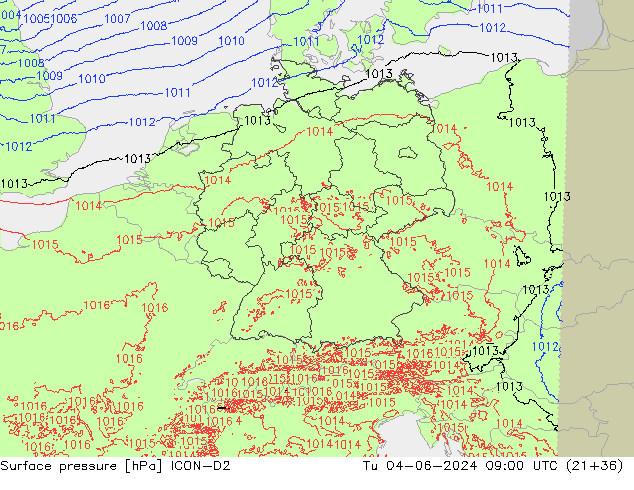 pression de l'air ICON-D2 mar 04.06.2024 09 UTC