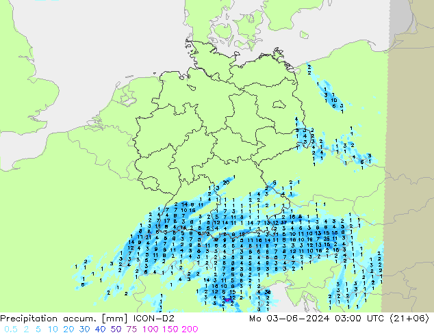 Precipitation accum. ICON-D2  03.06.2024 03 UTC