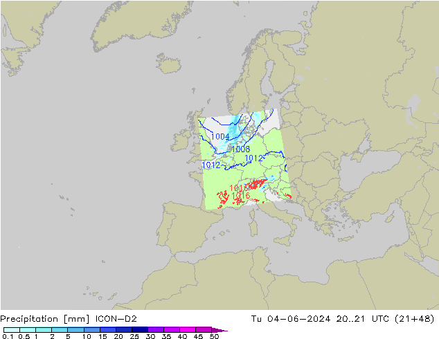 Precipitation ICON-D2 Tu 04.06.2024 21 UTC