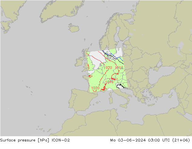 地面气压 ICON-D2 星期一 03.06.2024 03 UTC