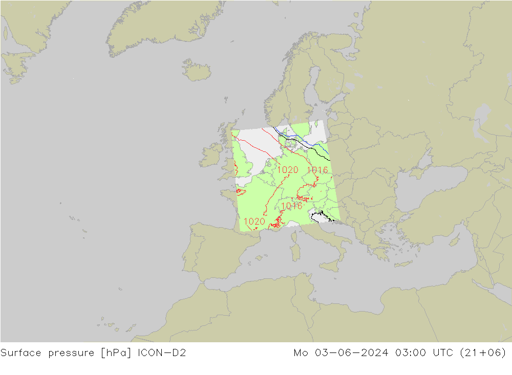 Luchtdruk (Grond) ICON-D2 ma 03.06.2024 03 UTC