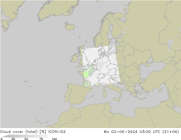 Bewolking (Totaal) ICON-D2 ma 03.06.2024 03 UTC